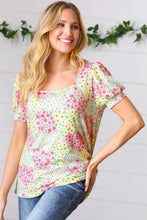 Load image into Gallery viewer, Canary/Mint Floral Square Neck Bubble Sleeve Top
