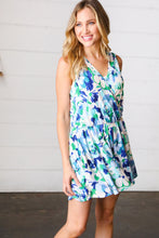 Load image into Gallery viewer, Lovely In Green &amp; Blue Floral Sleeveless Surplice Romper
