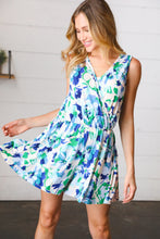 Load image into Gallery viewer, Lovely In Green &amp; Blue Floral Sleeveless Surplice Romper
