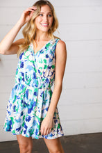 Load image into Gallery viewer, Lovely In Green &amp; Blue Floral Sleeveless Surplice Romper
