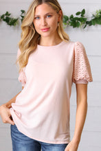 Load image into Gallery viewer, Peach Eyelet Puff Sleeve French Terry Top
