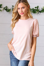 Load image into Gallery viewer, Peach Eyelet Puff Sleeve French Terry Top
