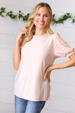 Load image into Gallery viewer, Peach Eyelet Puff Sleeve French Terry Top
