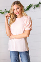 Load image into Gallery viewer, Peach Eyelet Puff Sleeve French Terry Top
