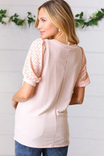 Load image into Gallery viewer, Peach Eyelet Puff Sleeve French Terry Top
