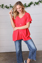 Load image into Gallery viewer, Cherry Red Babydoll Button Down Raglan Woven Top
