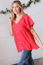 Load image into Gallery viewer, Cherry Red Babydoll Button Down Raglan Woven Top

