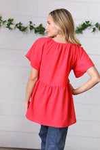 Load image into Gallery viewer, Cherry Red Babydoll Button Down Raglan Woven Top

