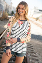 Load image into Gallery viewer, Stripe and Peach Leopard Floral Color Block Top
