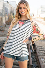 Load image into Gallery viewer, Stripe and Peach Leopard Floral Color Block Top
