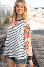 Load image into Gallery viewer, Stripe and Peach Leopard Floral Color Block Top
