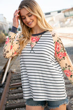 Load image into Gallery viewer, Stripe and Peach Leopard Floral Color Block Top
