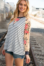 Load image into Gallery viewer, Stripe and Peach Leopard Floral Color Block Top
