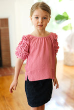 Load image into Gallery viewer, Kids Lovely Rose Ruffle Sleeve Side Slit Top
