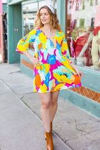 Load image into Gallery viewer, Bright Thoughts Yellow Floral Print V Neck Babydoll Dress
