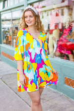 Load image into Gallery viewer, Bright Thoughts Yellow Floral Print V Neck Babydoll Dress
