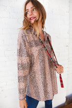 Load image into Gallery viewer, Beige Striped Animal Print Drawstring Hoodie
