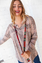 Load image into Gallery viewer, Beige Striped Animal Print Drawstring Hoodie
