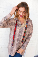 Load image into Gallery viewer, Beige Striped Animal Print Drawstring Hoodie
