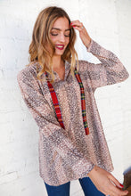 Load image into Gallery viewer, Beige Striped Animal Print Drawstring Hoodie
