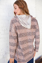 Load image into Gallery viewer, Beige Striped Animal Print Drawstring Hoodie
