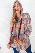 Load image into Gallery viewer, Beige Striped Animal Print Drawstring Hoodie
