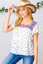 Load image into Gallery viewer, Navy Floral Multicolor Embroidered Square Neck Top
