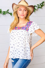Load image into Gallery viewer, Navy Floral Multicolor Embroidered Square Neck Top
