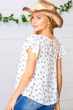 Load image into Gallery viewer, Navy Floral Multicolor Embroidered Square Neck Top
