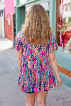 Load image into Gallery viewer, Femme' Fuchsia &amp; Navy Floral Ruffle Hem Tiered Top
