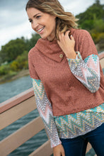 Load image into Gallery viewer, Two Tone Brush Hacci Ethnic Turtleneck Top
