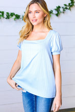 Load image into Gallery viewer, Light Blue Wide Rib Puff Sleeve Top
