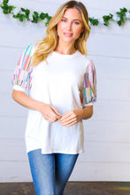 Load image into Gallery viewer, Ivory Multicolor Vertical Stripe Puff Sleeve Top
