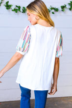 Load image into Gallery viewer, Ivory Multicolor Vertical Stripe Puff Sleeve Top
