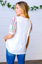 Load image into Gallery viewer, Ivory Multicolor Vertical Stripe Puff Sleeve Top
