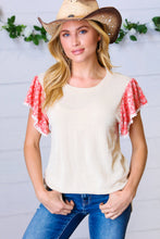 Load image into Gallery viewer, Coral &amp; Sand Floral Short Flutter Sleeve Top
