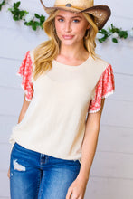 Load image into Gallery viewer, Coral &amp; Sand Floral Short Flutter Sleeve Top
