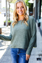 Load image into Gallery viewer, Olive Ribbed Dolman Cropped Sweater
