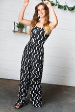 Load image into Gallery viewer, Black Abstract Wave Button Jumpsuit
