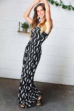 Load image into Gallery viewer, Black Abstract Wave Button Jumpsuit
