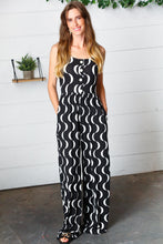 Load image into Gallery viewer, Black Abstract Wave Button Jumpsuit
