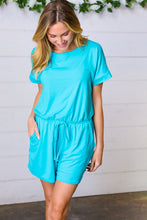 Load image into Gallery viewer, Ice Blue Brushed Knit Elastic Waist Pocketed Romper
