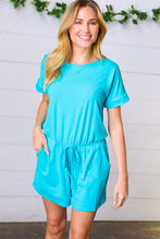Load image into Gallery viewer, Ice Blue Brushed Knit Elastic Waist Pocketed Romper
