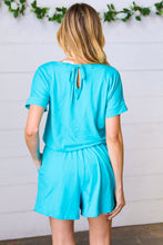Load image into Gallery viewer, Ice Blue Brushed Knit Elastic Waist Pocketed Romper
