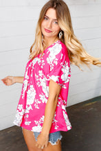 Load image into Gallery viewer, Fuchsia Floral V Neck Dolman Top
