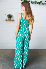 Load image into Gallery viewer, Kelly Green Abstract Wave Button Jumpsuit
