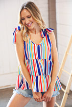Load image into Gallery viewer, Multicolor Vertical Stripe Tie Bow Woven Top
