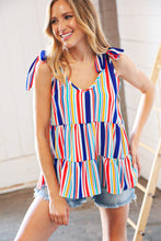 Load image into Gallery viewer, Multicolor Vertical Stripe Tie Bow Woven Top
