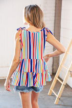 Load image into Gallery viewer, Multicolor Vertical Stripe Tie Bow Woven Top
