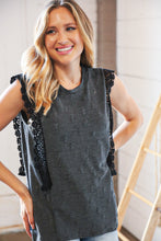 Load image into Gallery viewer, Charcoal Distressed Sleeveless Crochet Lace Top

